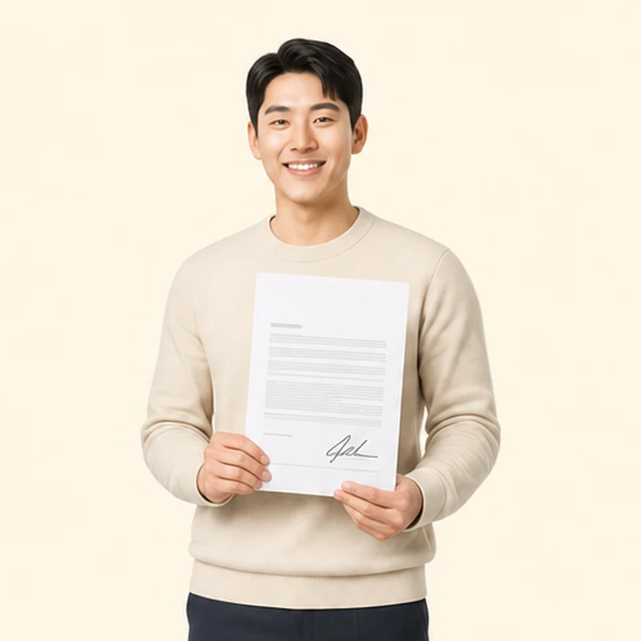 저신용 무보증 장기렌트 서면 견적서를 들고 있는 고객
